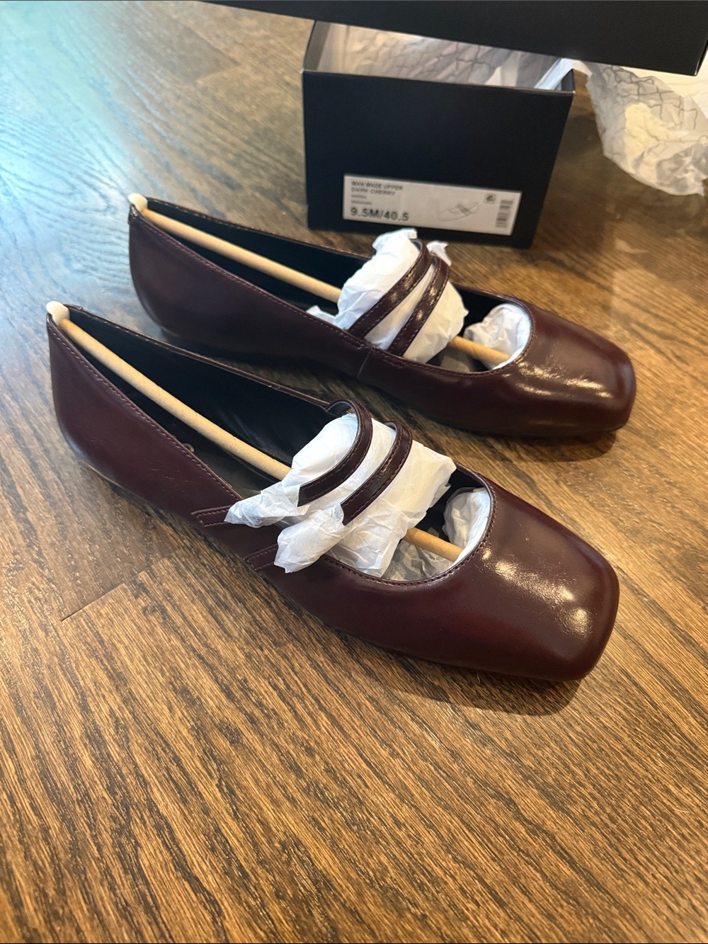 Women's Burgundy Leather Square-Toe Ballet Flats9.5